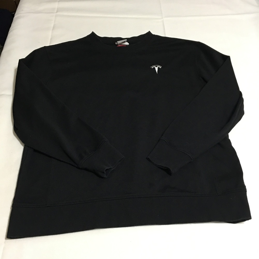 Tesla Sweatshirt Unisex Medium Black Crewneck Embroidered Logo